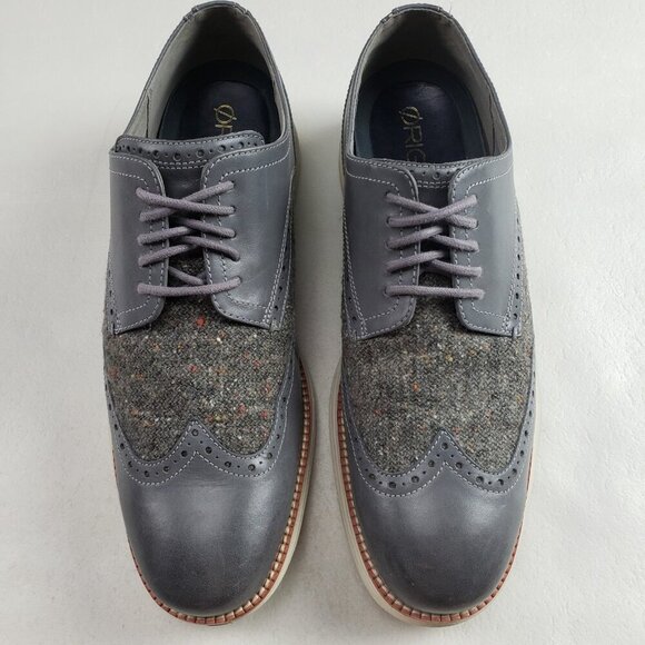 Cole Haan Lunargrand Oxford Mens 11 Gray Leather Wool Wingtip Lace Up Dress Shoe - Picture 3 of 12